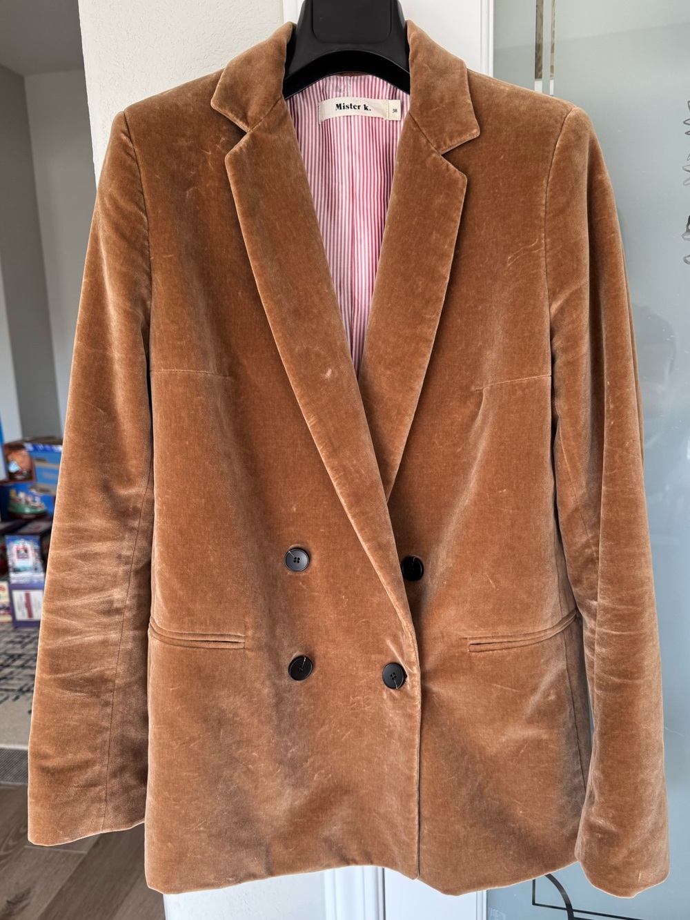 Mister K. Brown Velvet Double Breasted Blazer Size 38 US 6